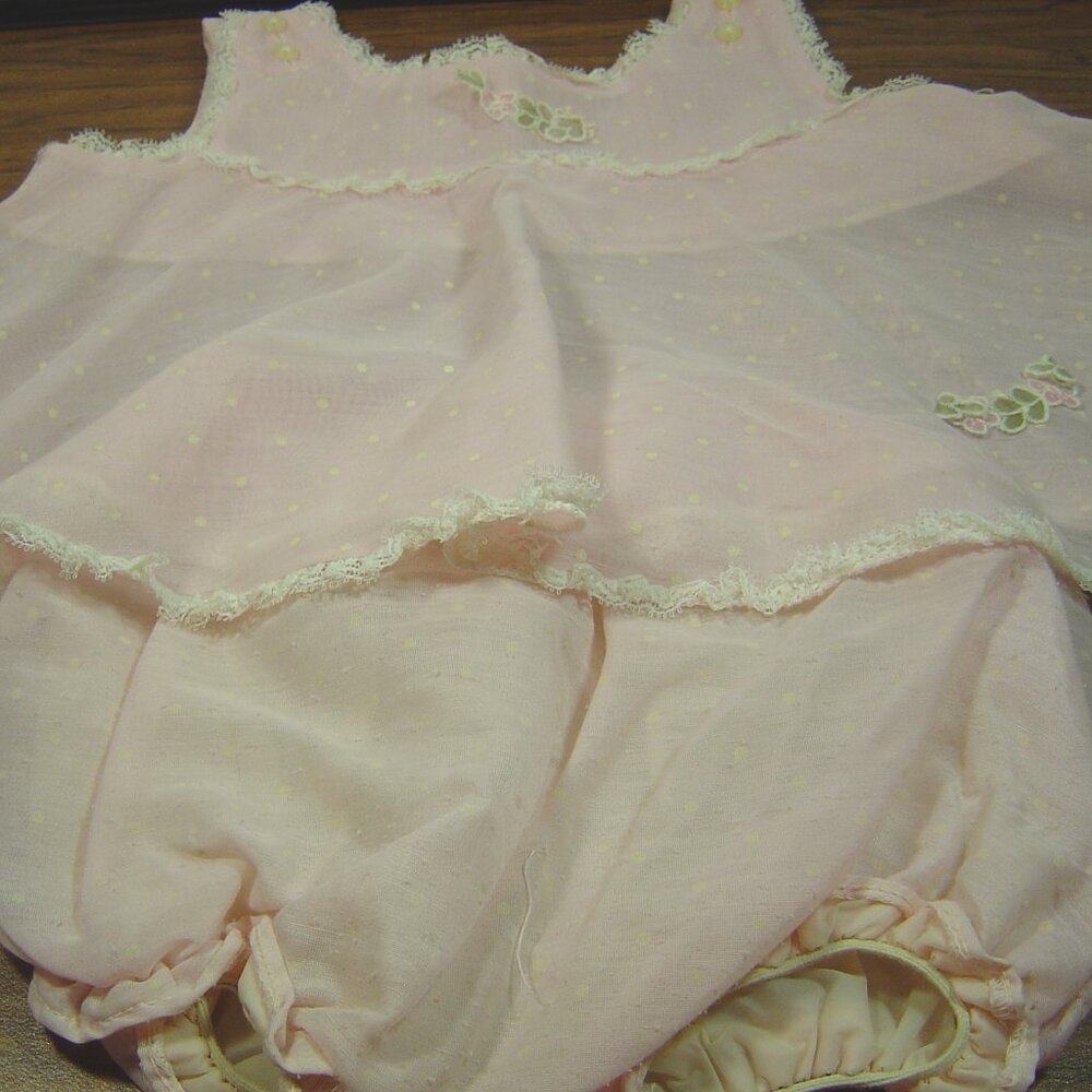 Vintage Kippe Togs pink dotted swiss baby dress--size 18 months